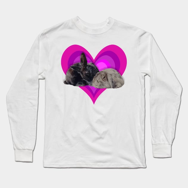 Gorgeous kissing bunnies on a rainbow purple heart! Long Sleeve T-Shirt by StudioFluffle